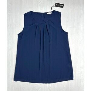 New Beyove Blouse Womens Large Navy Chiffon Sleeveless Layered Hem Summer Top